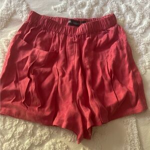 Zara Ladies Shorts Front Patch Pockets Pull On Elasticated Waist Coral Size S